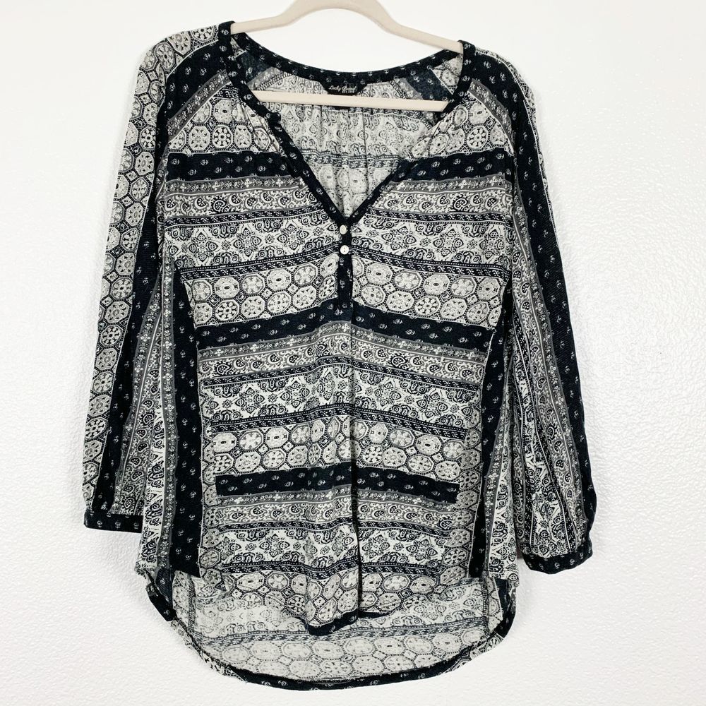 Lucky Brand Black Boho Long Sleeve Blouse Medium - Picture 1 of 8